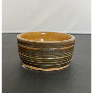 Studio Art Pottery Brown & Teal Glazed Signed 2"x4" Trinket Sauce Anything Bowl